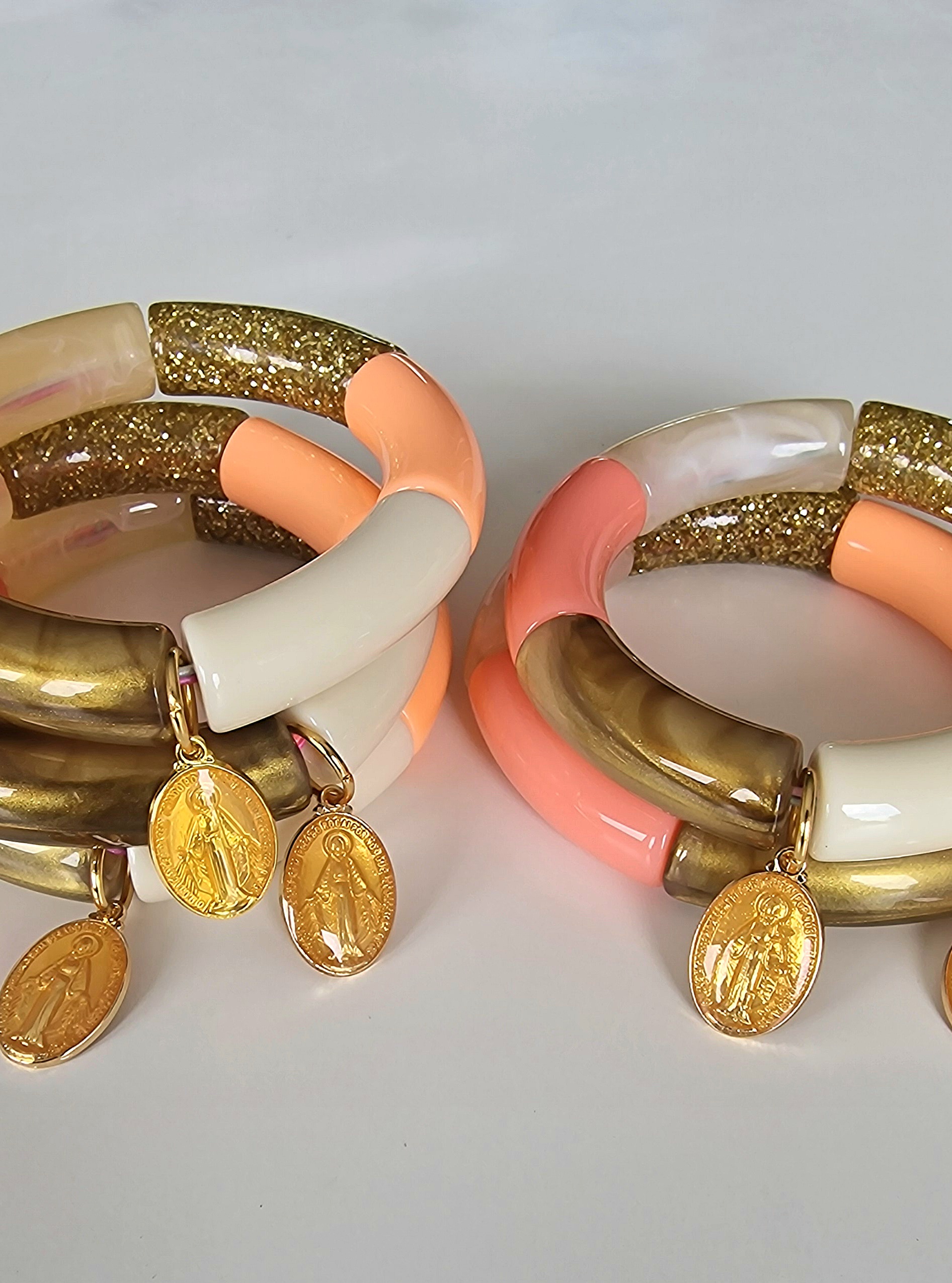 Bracelet BAZHUS X CATHO RETRO rose, médaille champagne - Image 2
