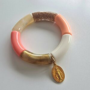 Bracelet BAZHUS X CATHO RETRO rose, médaille champagne