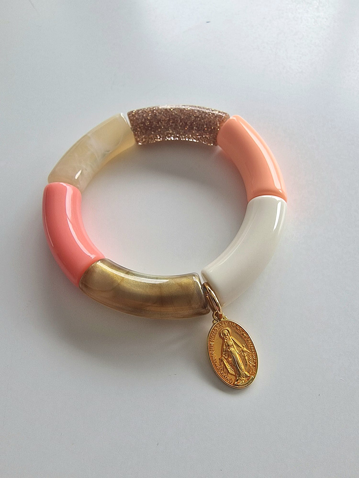 Bracelet BAZHUS X CATHO RETRO rose, médaille champagne